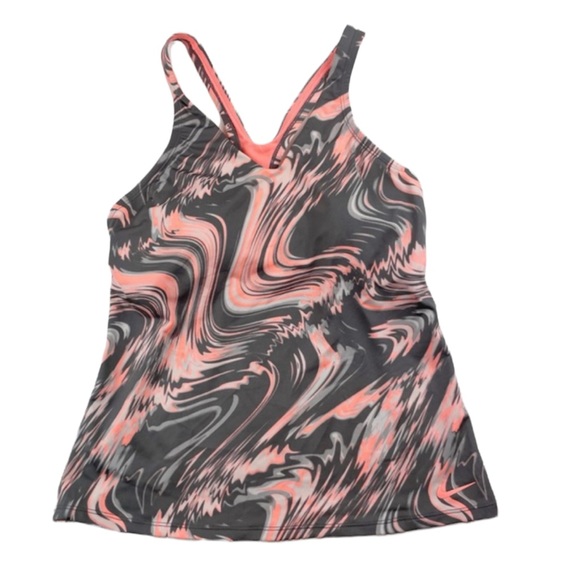 Nike Amp Surge Racerback Tankini Top in Crimson Pulse Marble Print - Picture 2 of 10